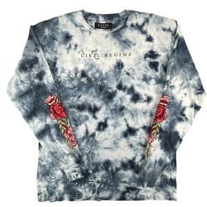 Civil Regime | Tie dyed Roses Embroidered long sleeved‎ tee | Large | Like New!!
